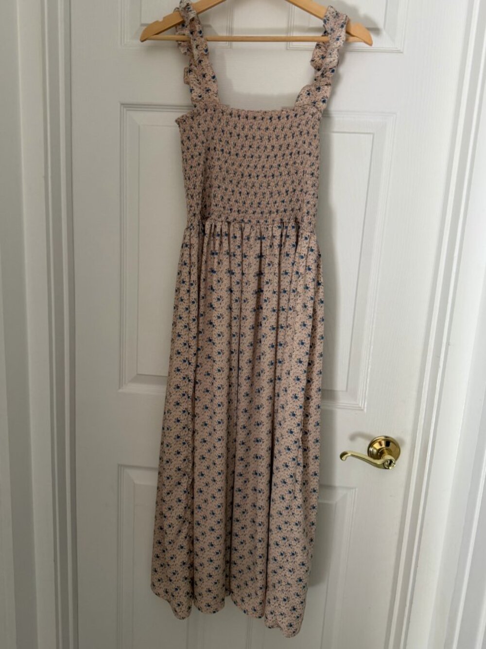 Nothing Fits But Blue Floral Smocked Maternity Maxi Dress Ruffle Straps